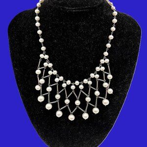 WHITE CULTURED PEARL BIB NECKLACE W/STERLING SILVER